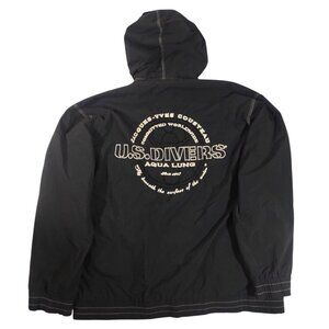 Vintage M Aqua Lung US Divers Black Nylon Jacket Scuba Jaques Yves Cousteau 70s